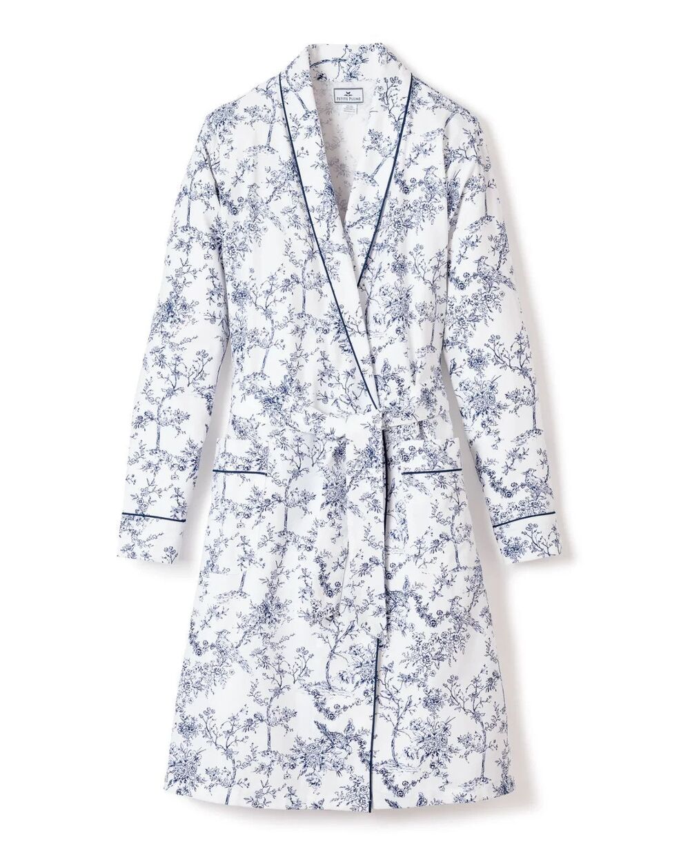 Petite Plume Women’s  Blue Floral Twill Robe in Timeless Toile Size Medium
